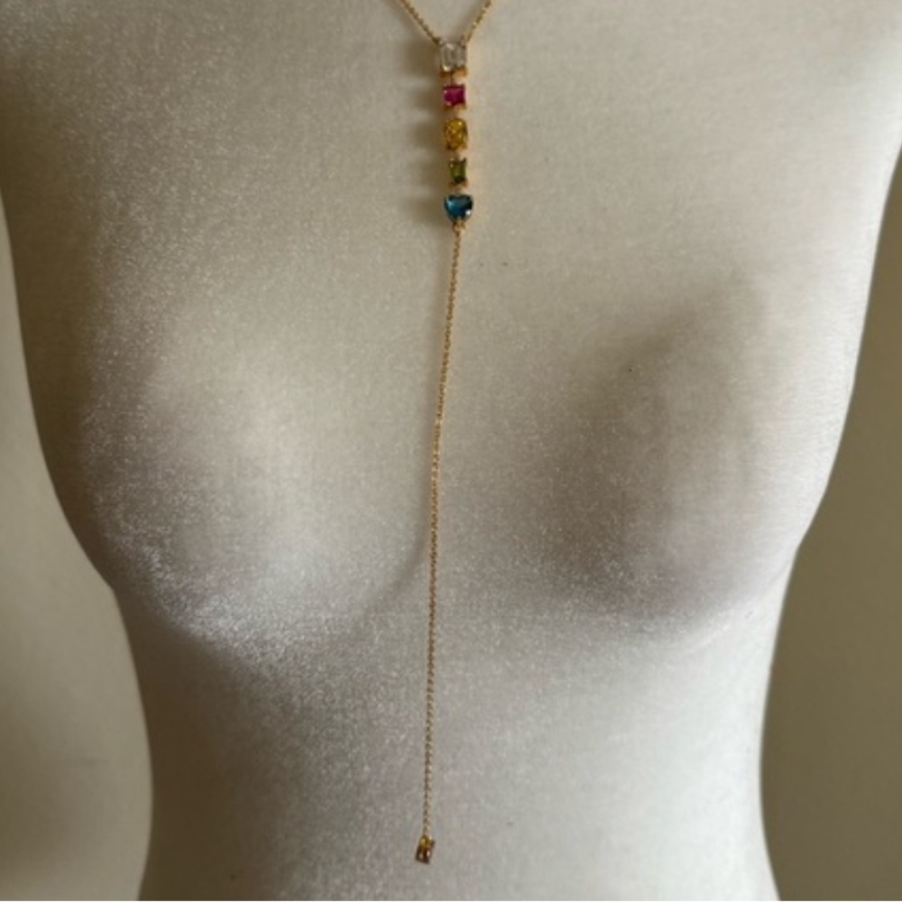 Kurt Geiger CZ Station Y Drop Necklace Multicolor Stones